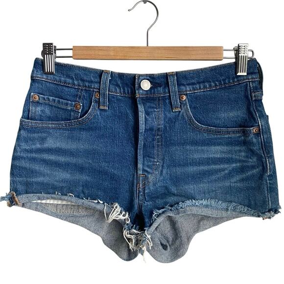 LEVI’S 501 High Rise Cut Off Denim Jean Shorty Shorts SZ 26 Festival Daisy Dukes - Picture 2 of 7